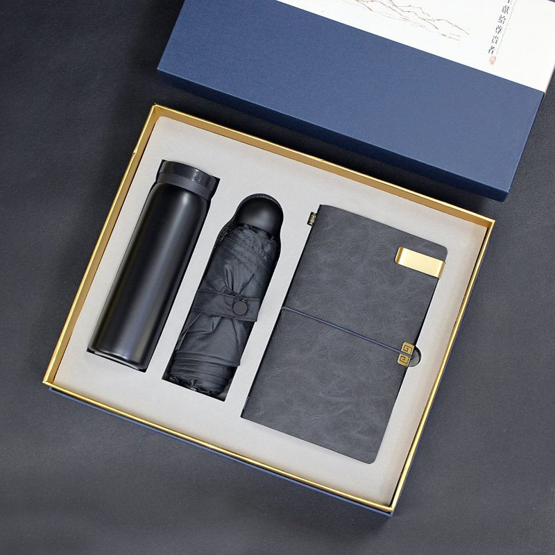 Custom Logo Corporate Wellness Kit with Water Bottle Umbrella and Notebook