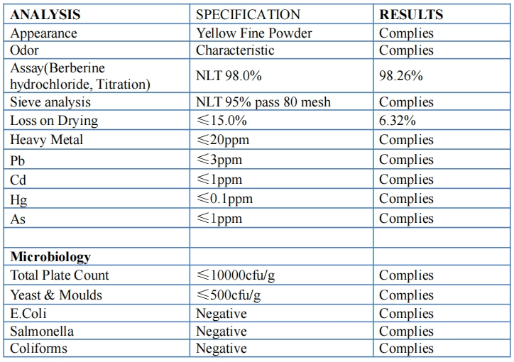 Plant Extract Herbal Berberine HCl Supplement Ingredient 97% 98% Berberine Hydrochloride Powder
