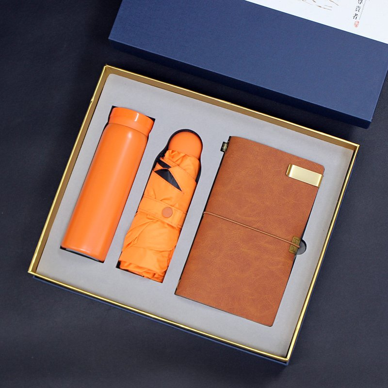 Custom Logo Corporate Wellness Kit with Water Bottle Umbrella and Notebook