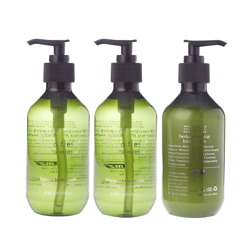 Personalized Custom Logo Luxury 300ml Hotel Herbal Essences Shampoo Bath Gel and Conditioner for Hotel