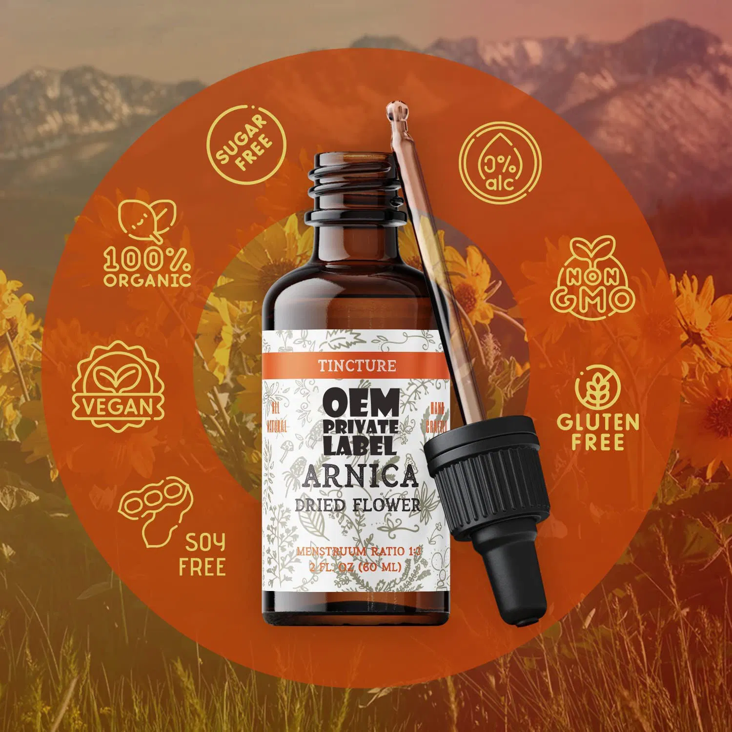 OEM Arnica Tincture Liquid Drops Organic Arnica Extract Herbal Muscle Relaxation Supplement Joint Pain