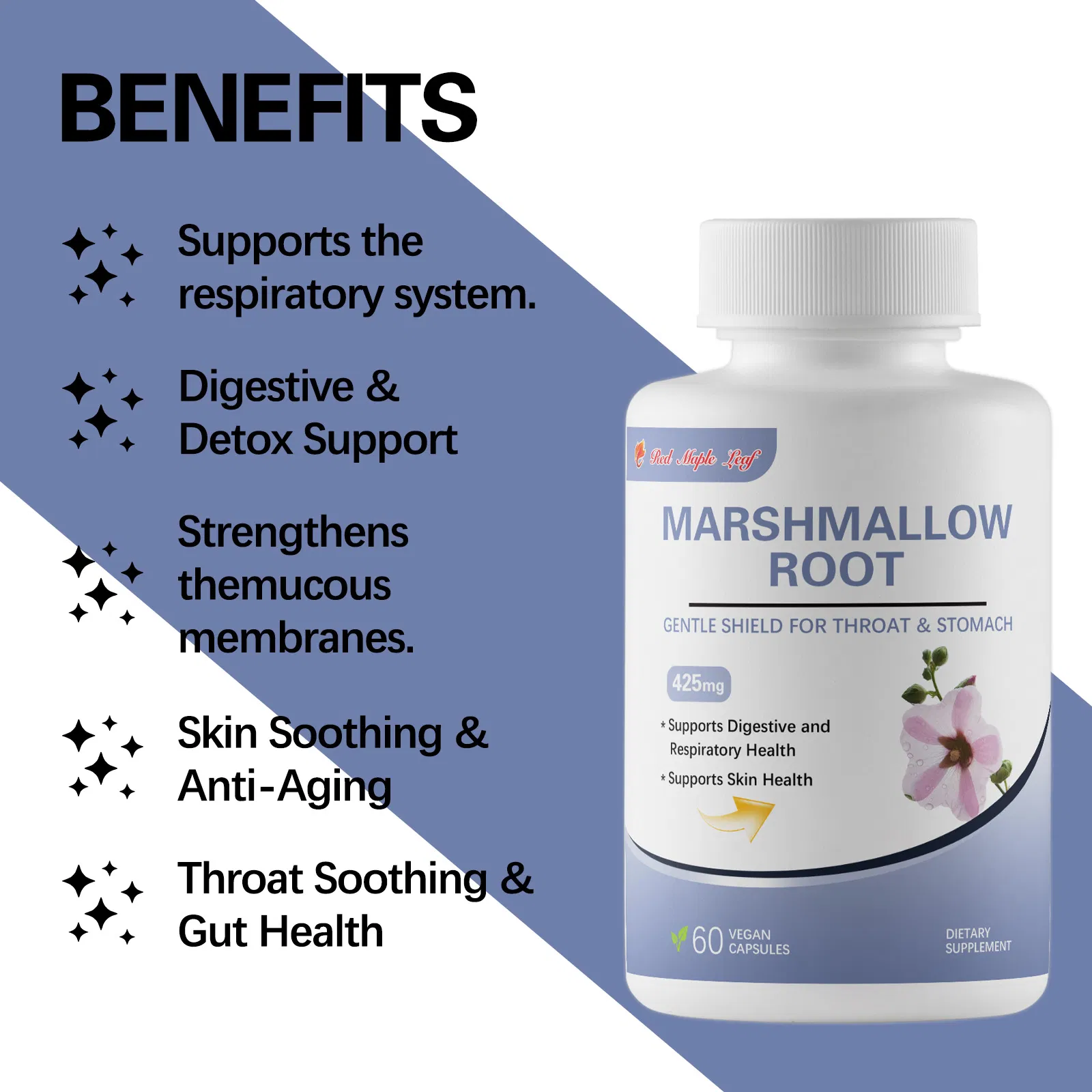 Premium Marshmallow Root Hard Capsules - Natural Digestive &amp; Respiratory Mucus Support Herbal Supplement