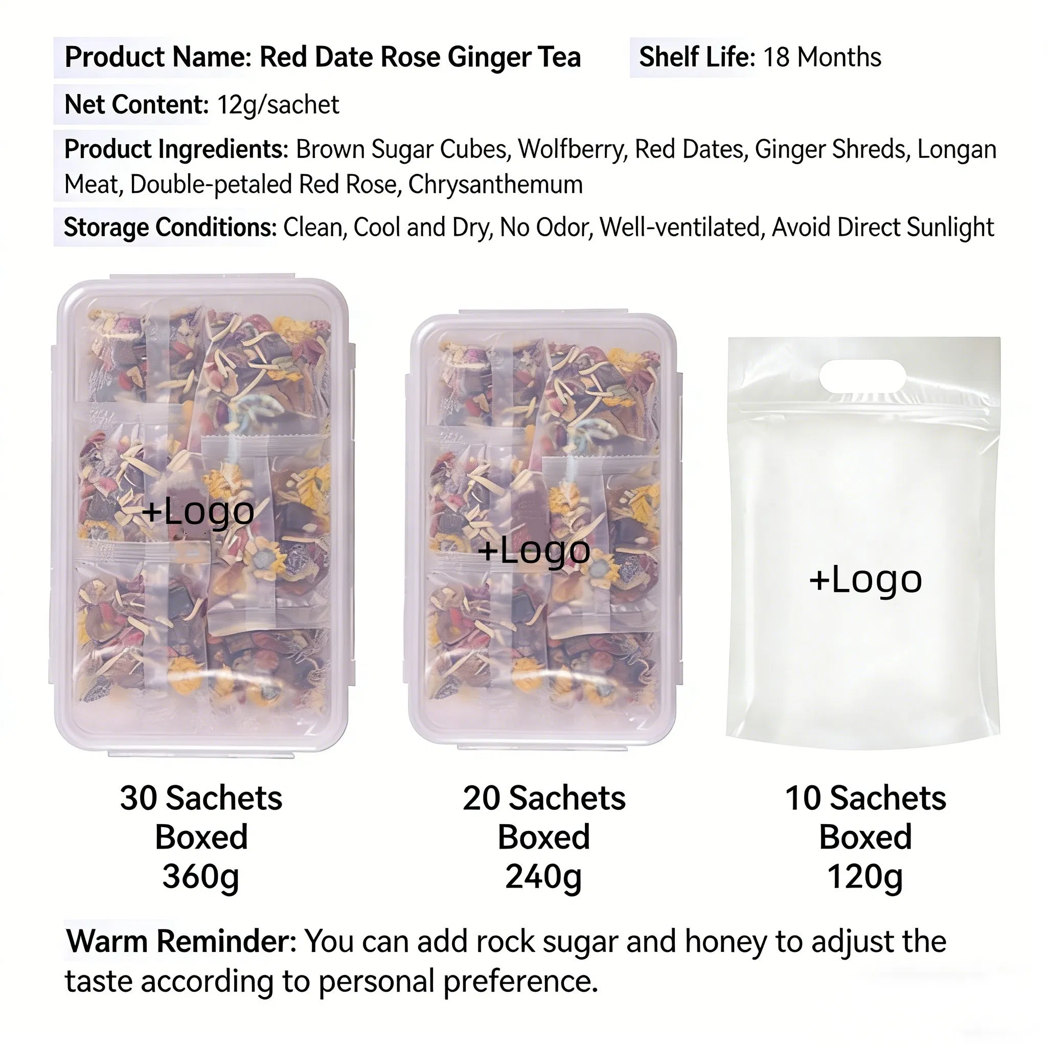 Herbal Blend Tea with Brown Sugar Ginger Jujube Longan Red Date Goji