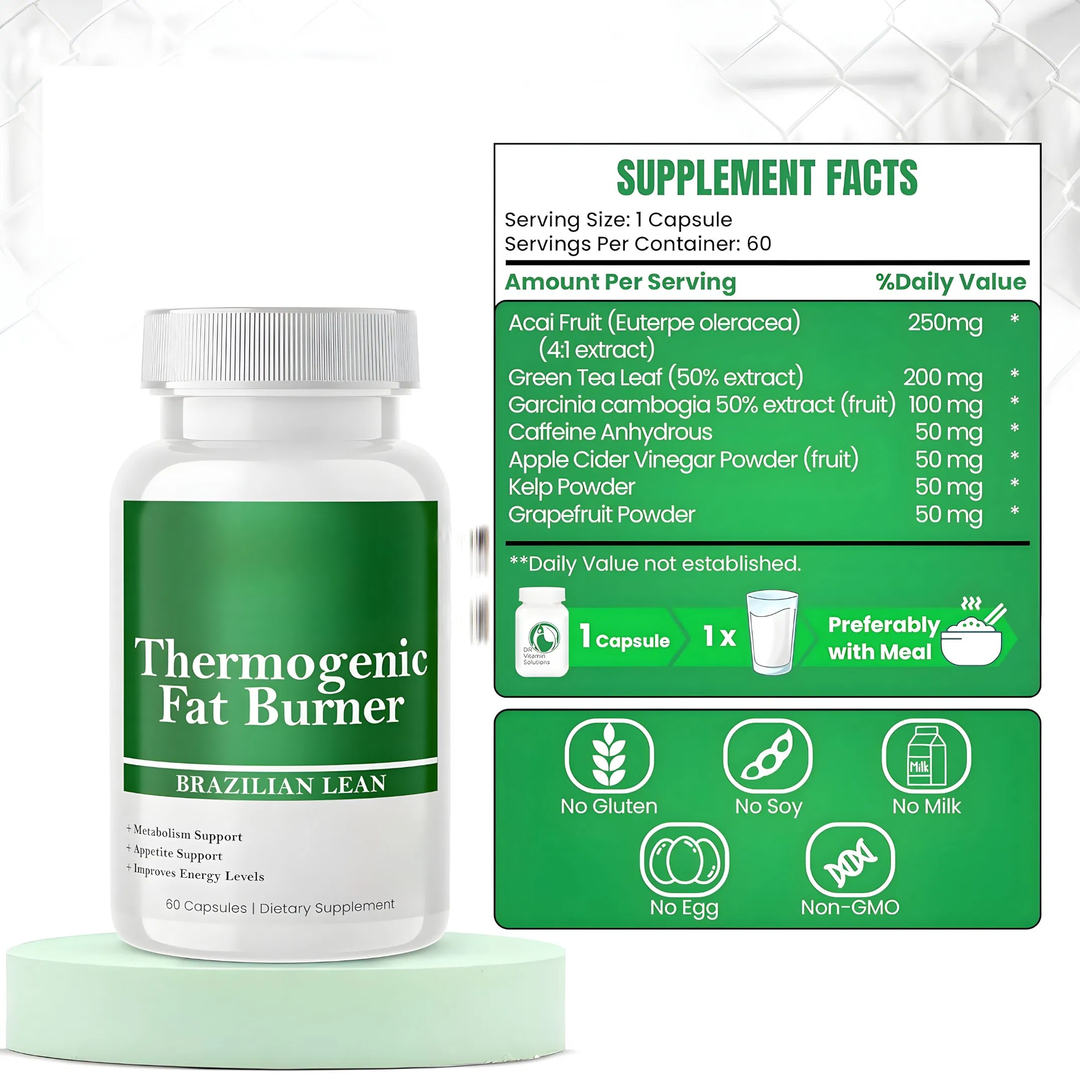 OEM ODM Custom Women's Fat Burning Slimming Capsules with Green Tea Extract Herbal Supplements Weight Loss Tablet