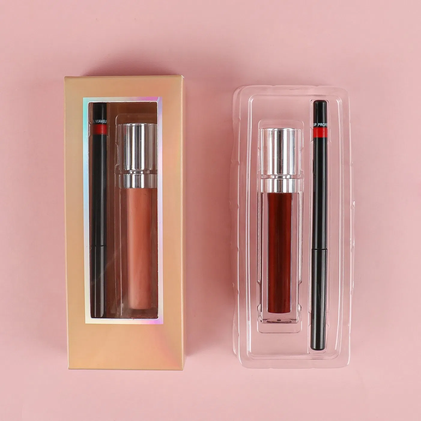Custom Logo Nude Lip Gloss and Liner Kit for OEM Cosmetics