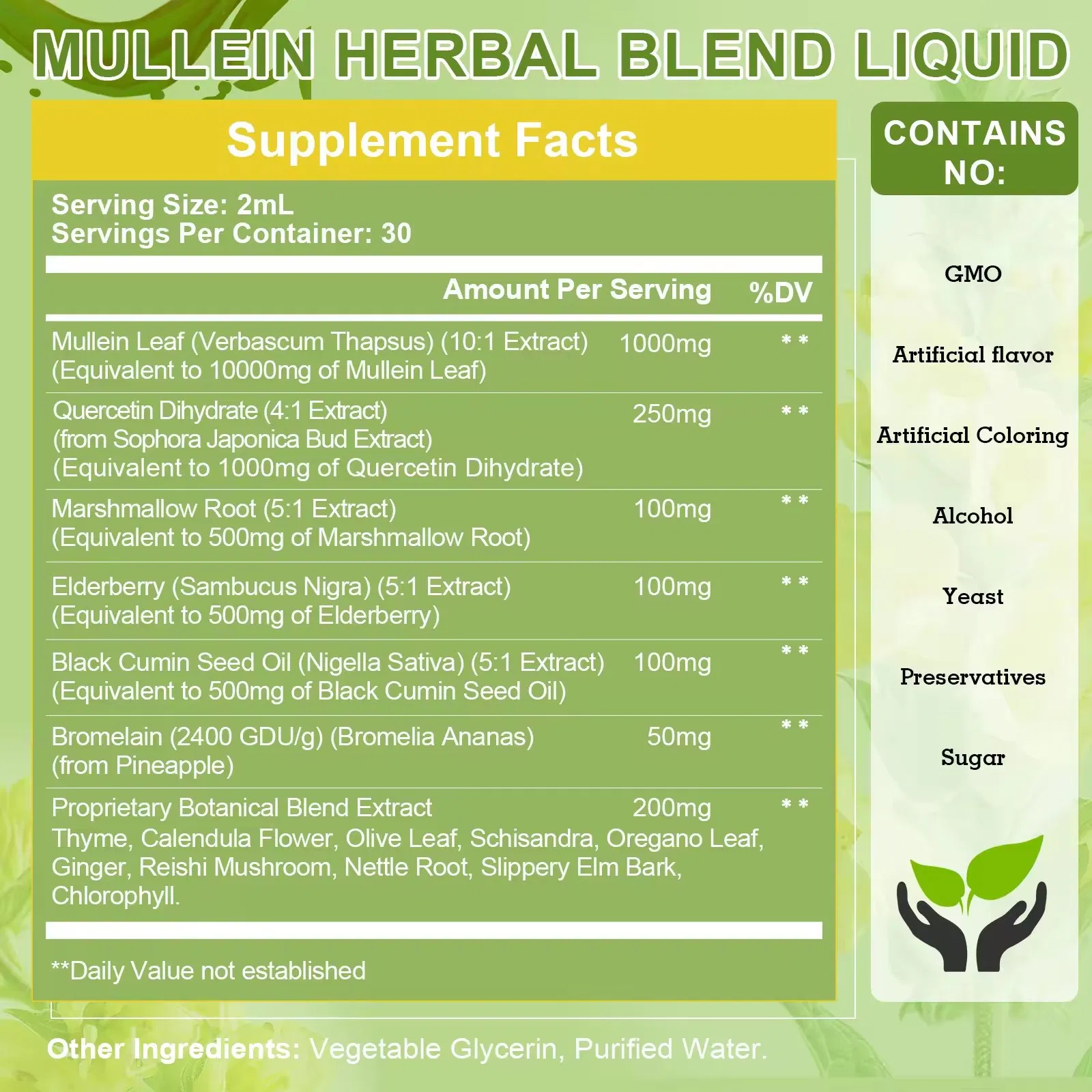 Herbal Supplement for Adult Lung Health Mullein Leaf Tincture Liquid Extract Drops Oral Dosage for Cleansing