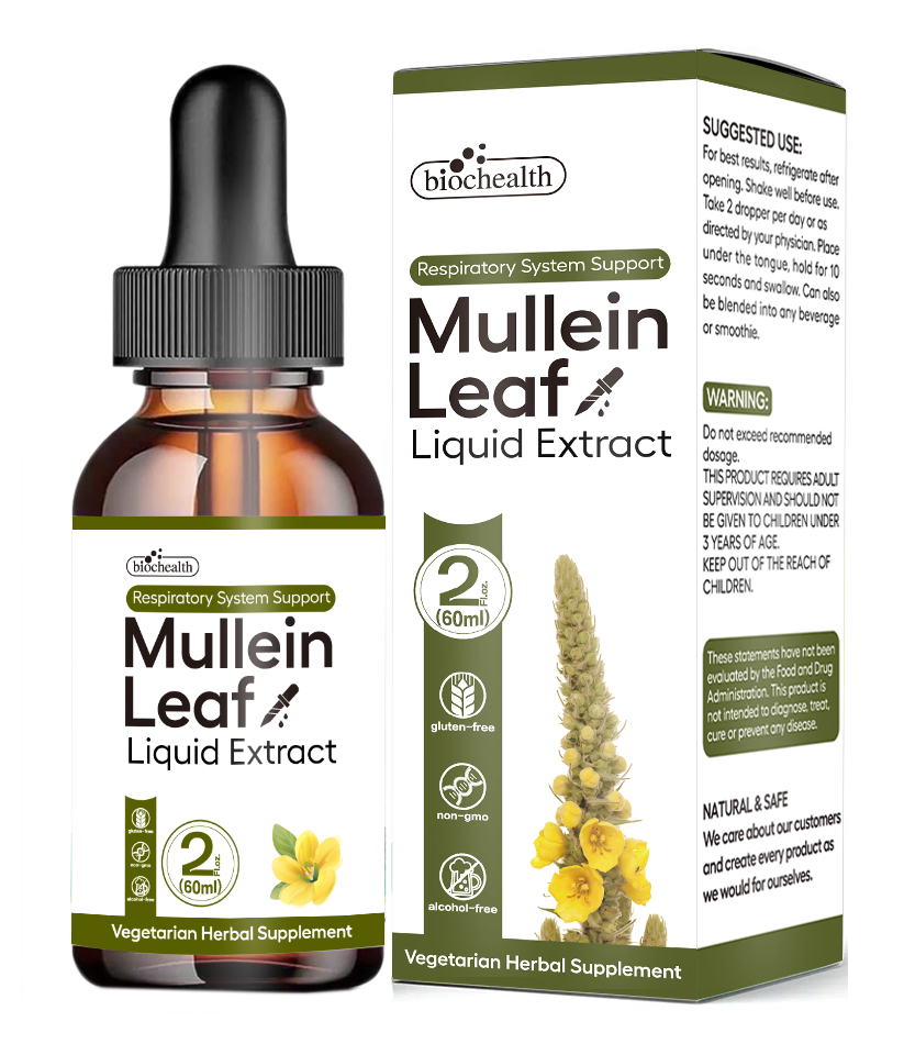 Biocaro Herbal Supplement for Adult Lung Health Mullein Leaf Tincture Liquid Extract Drops Oral Dosage for Cleansing