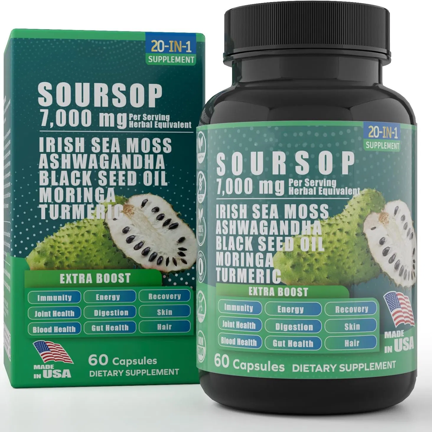 Health Supplement Cactus Lychee Seaweed Algae Acai Curcumin 20-in-One Herbal Extract. OEM