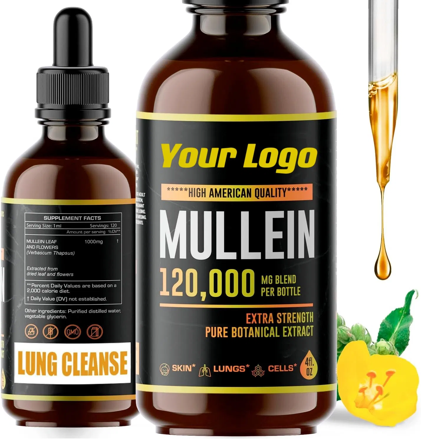 Private Label Mullein Drops Tincture Organic Mullein Leaf and Flowers Blend Drops