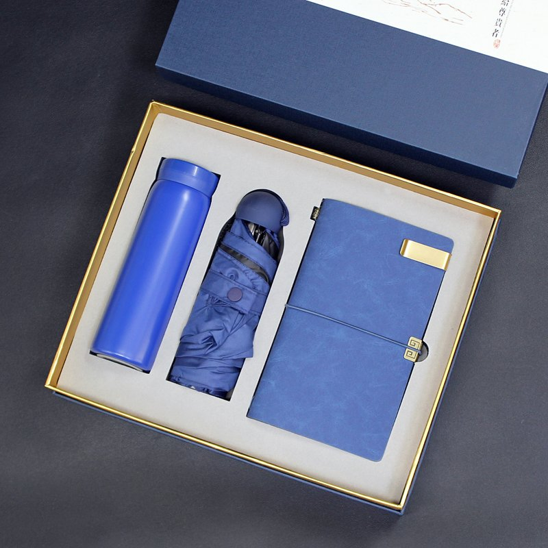 Custom Logo Corporate Wellness Kit with Water Bottle Umbrella and Notebook