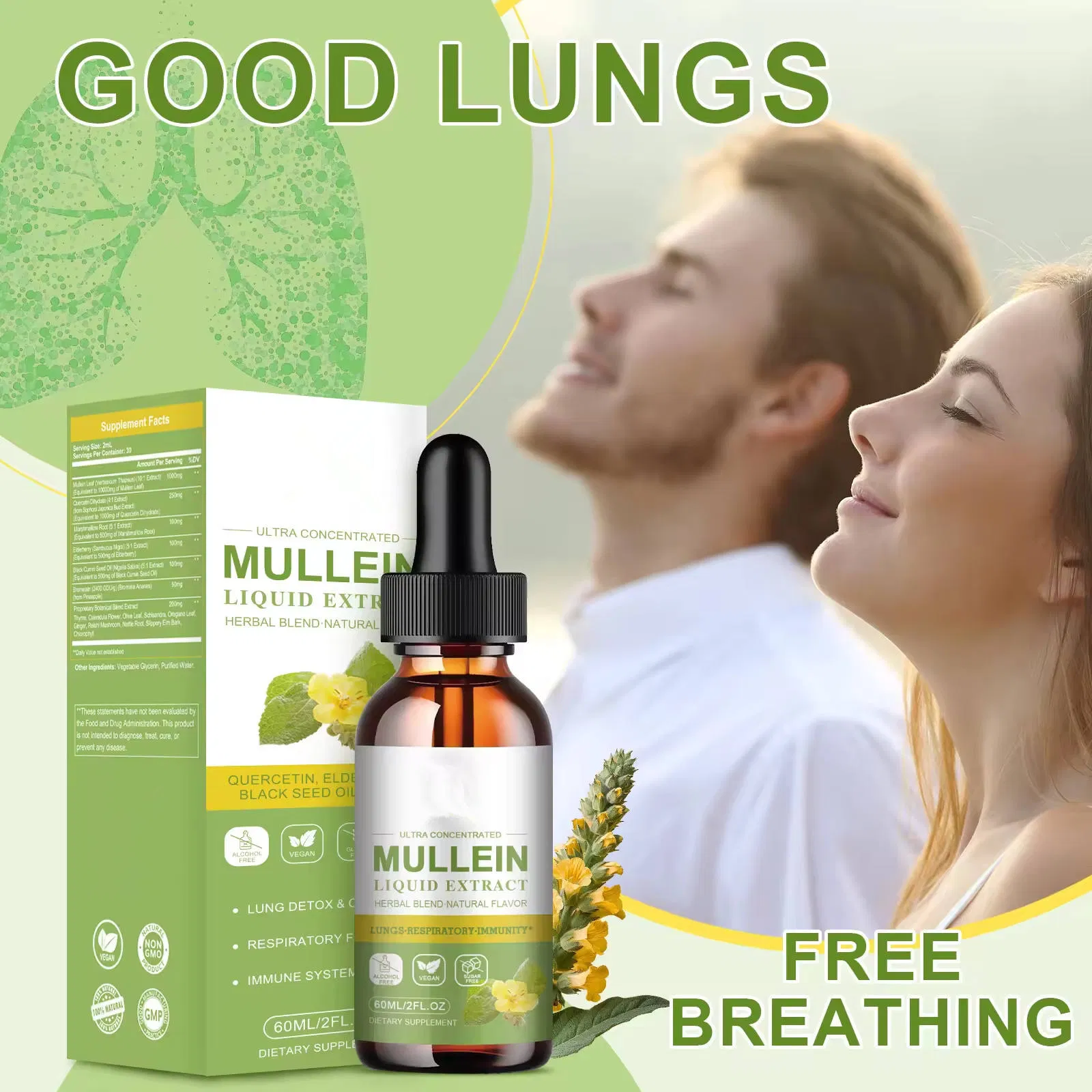 Herbal Supplement for Adult Lung Health Mullein Leaf Tincture Liquid Extract Drops Oral Dosage for Cleansing