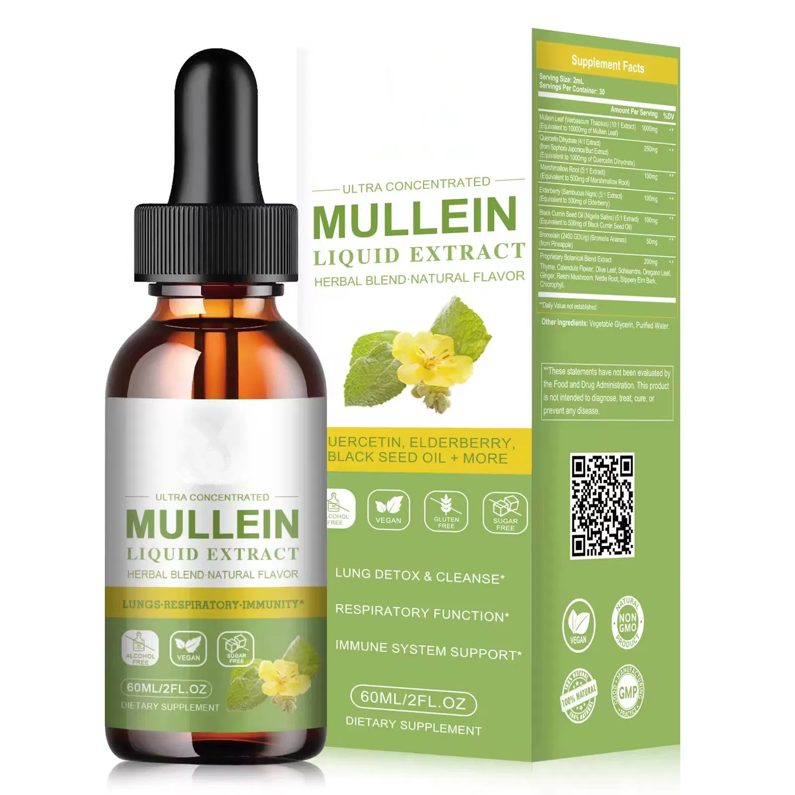 Herbal Supplement for Adult Lung Health Mullein Leaf Tincture Liquid Extract Drops Oral Dosage for Cleansing