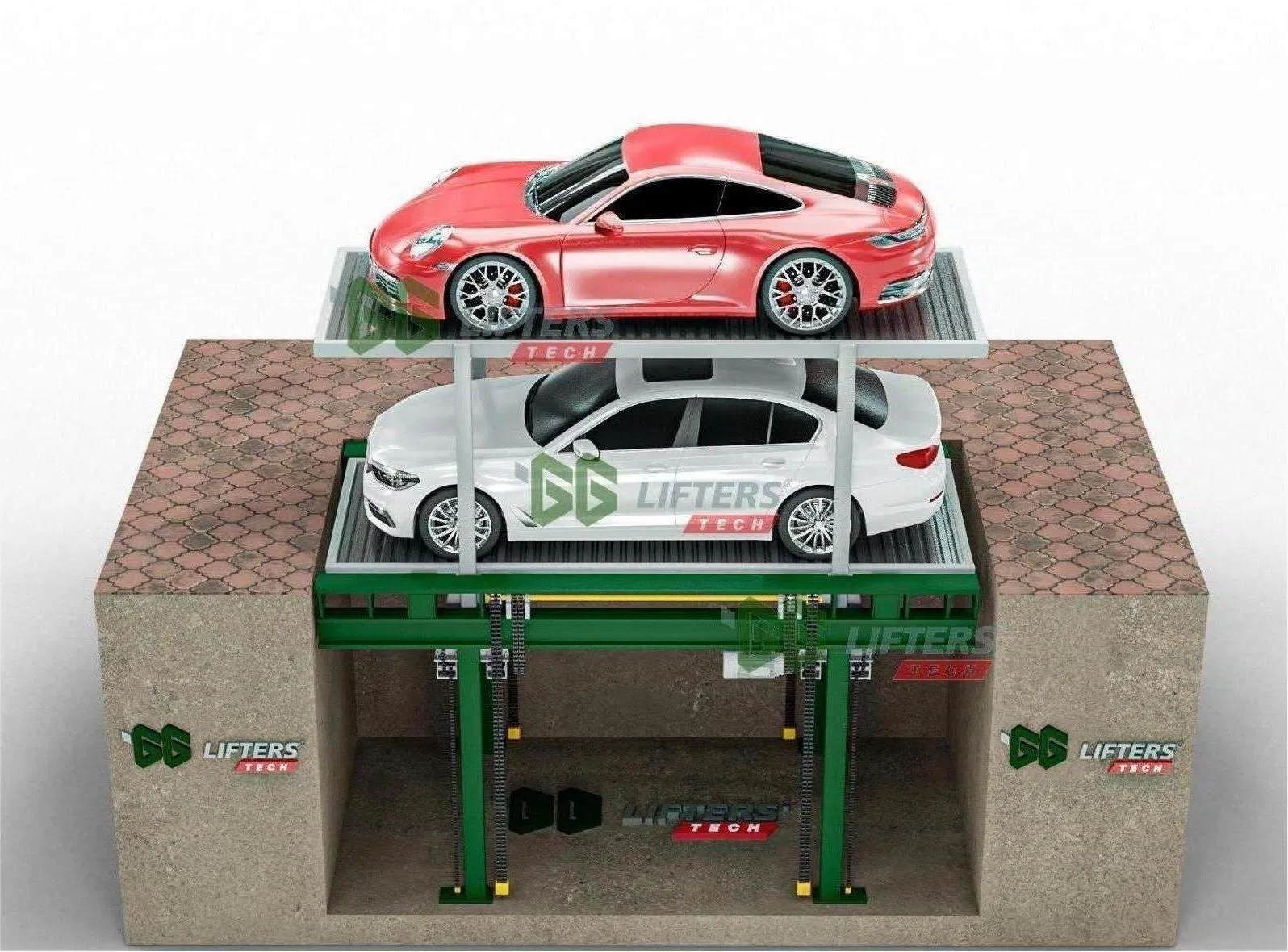 Motor &amp; Chain Driven Underground 2 Floor Vehicle Storage System Car Parking Lift