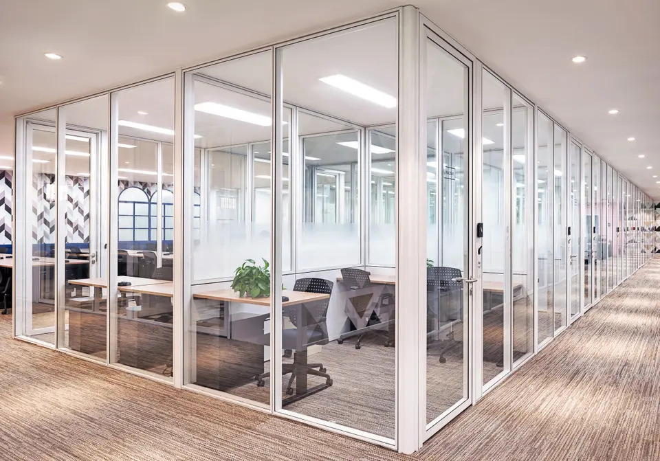 Modern Design 12mm Modular Prefab Office Partition Walls Interior &Exterior Walls with Casement Door