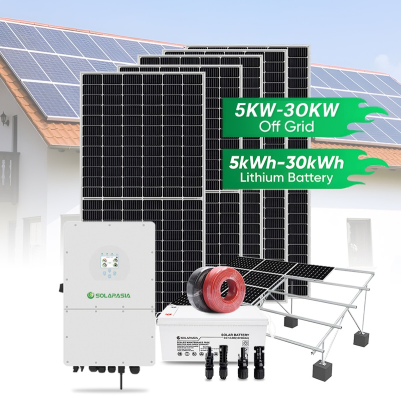 20kw Solar Power Complete Kit off-Grid System 5kw 30kw All-in-One Best Solar Panel Efficiency with Lithium Battery Storage Inverter for Home