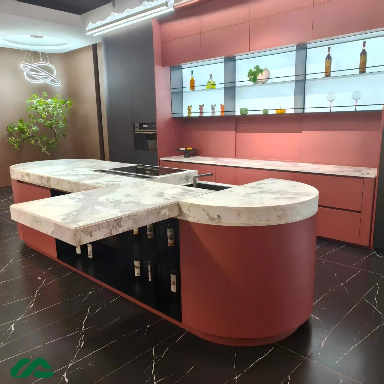 Deep Storage Rustproof Wood Grain Aluminum Kitchen Island Cabinet with Side Open Storage Shelving &amp; Utility Patent