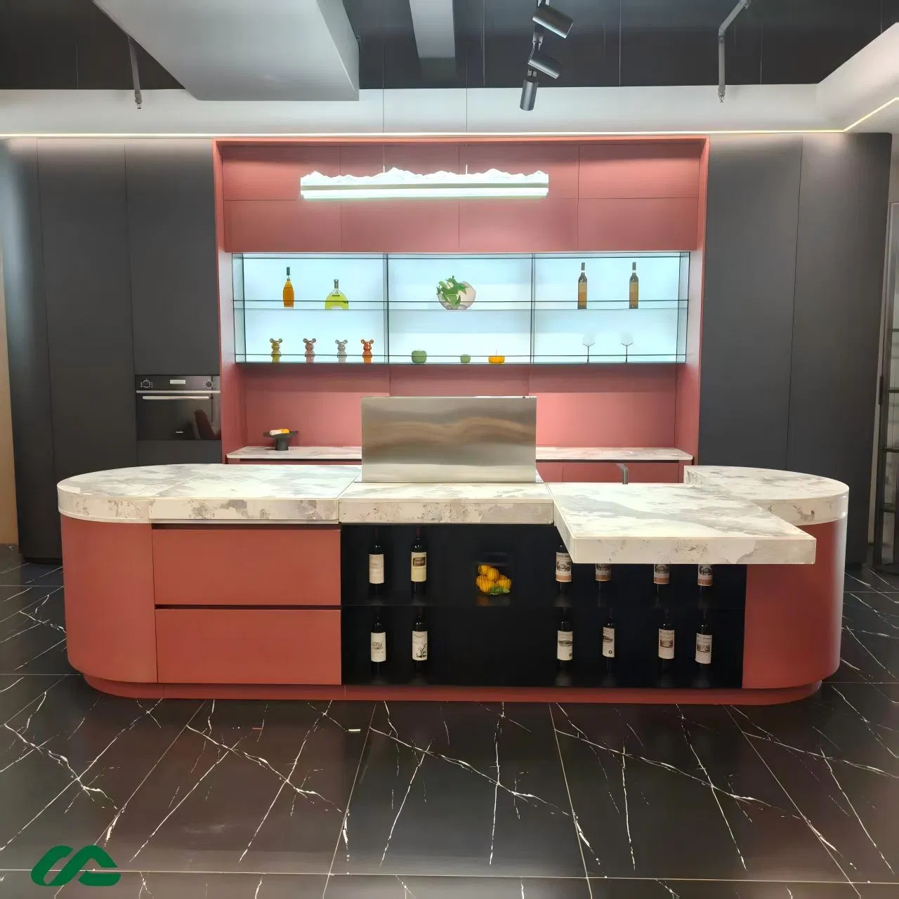 Deep Storage Rustproof Wood Grain Aluminum Kitchen Island Cabinet with Side Open Storage Shelving &amp; Utility Patent