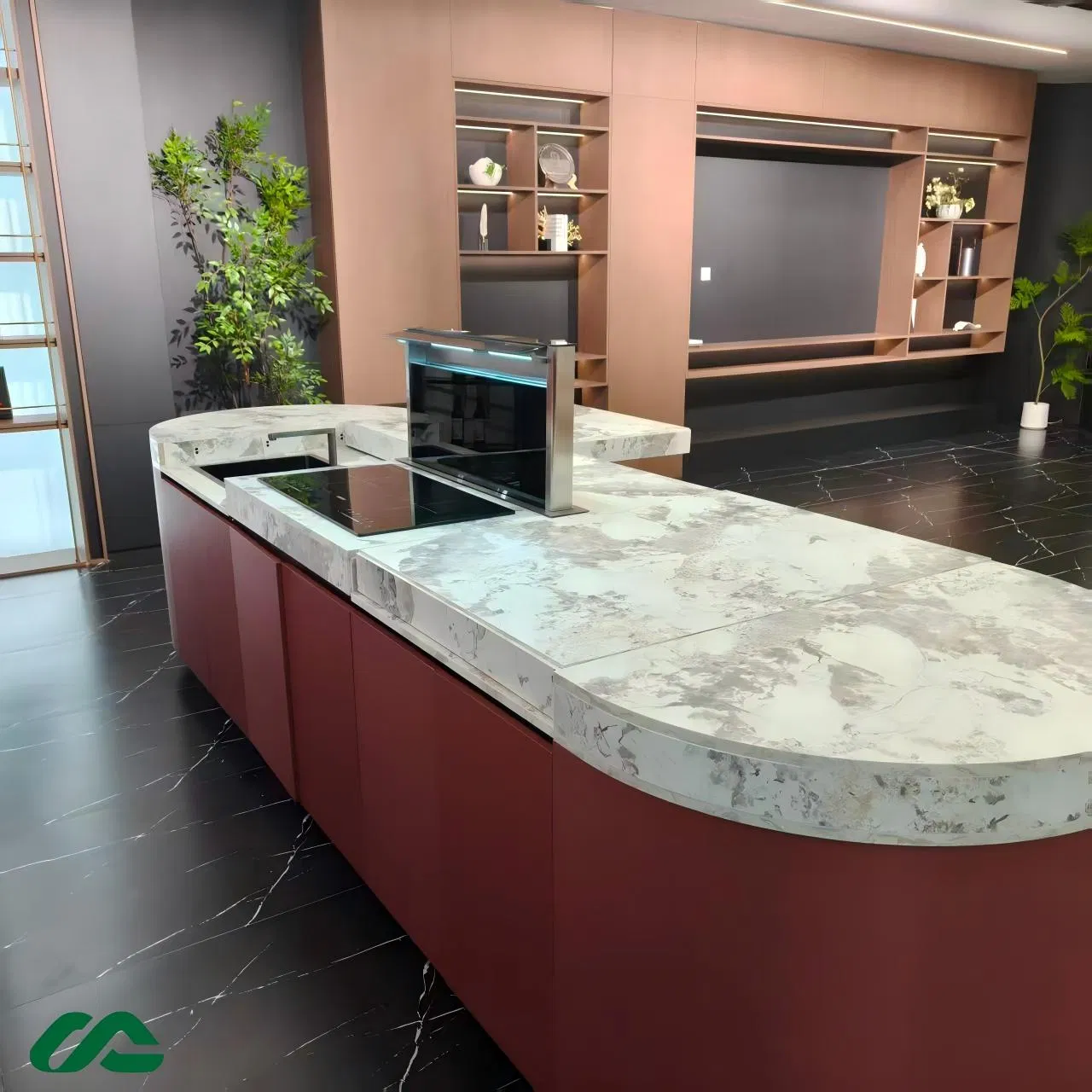 Deep Storage Rustproof Wood Grain Aluminum Kitchen Island Cabinet with Side Open Storage Shelving &amp; Utility Patent