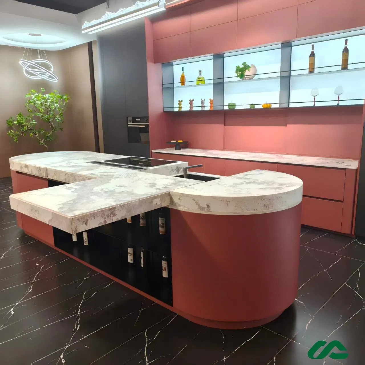 Multi-Functional Classified Storage Wood Grain Aluminum Kitchen Island Cabinet with Side Open Storage Shelves &amp; Utility Patent