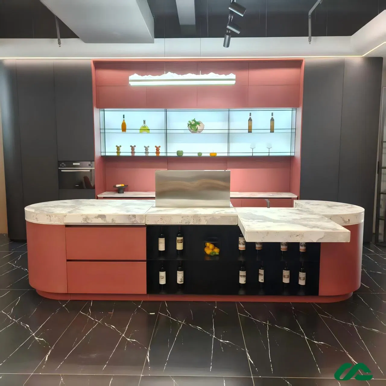 Multi-Functional Classified Storage Wood Grain Aluminum Kitchen Island Cabinet with Side Open Storage Shelves &amp; Utility Patent
