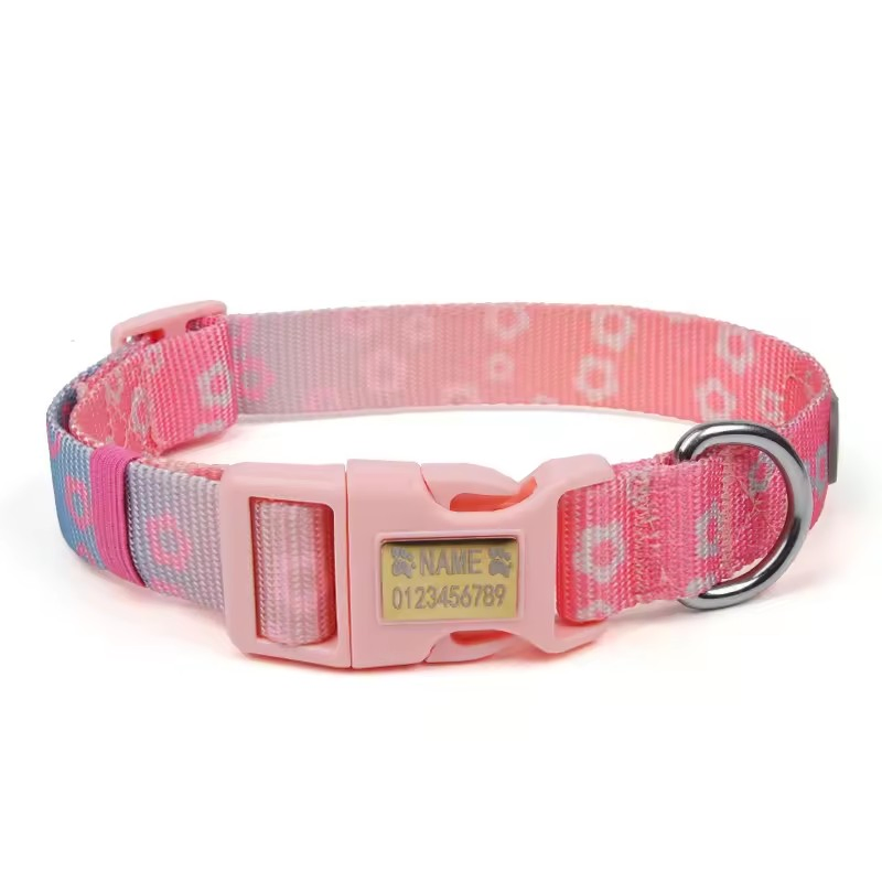 New Dopamine-Inspired Colour-Block Nylon Soft Pet Collar Printed Engraving Reflective Anti-Lost Feature for Medium Large Dog