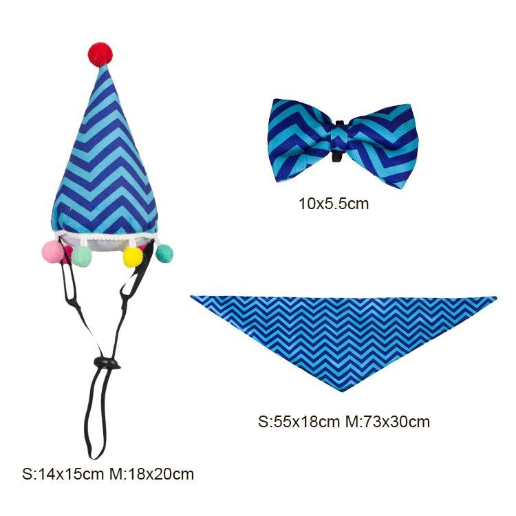 Rena Pet Birthday Sets Three Styles Blue Color Funny Hat Bandana Bow Tie for Pet