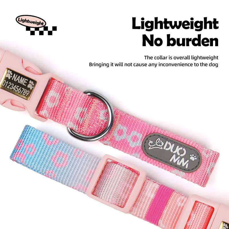 New Dopamine-Inspired Colour-Block Nylon Soft Pet Collar Printed Engraving Reflective Anti-Lost Feature for Medium Large Dog