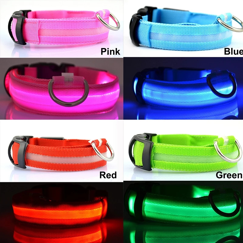 USB Charging LED Dog Collar Safety LED Luminous Dog Pet Light up Collar Night Nylon Necklace Glowing Leads for Dogs Night Safety