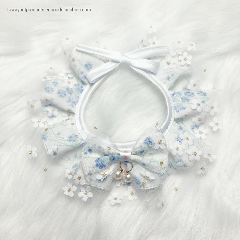 Trendy Pet Lace Collar Neck Accessories Dog Bowknot Pearl Bandanas