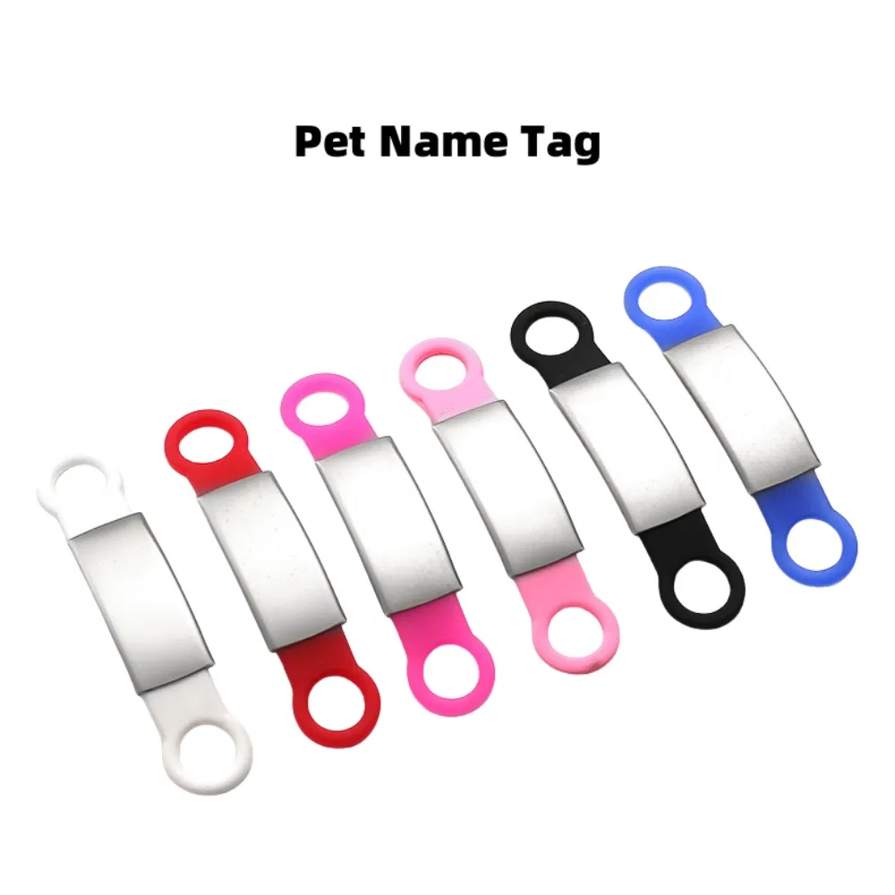 Dog ID Tag Silicone Slider Collar Tag Stainless Steel Plate &amp; Silicone Rubber Pet ID Name Tags