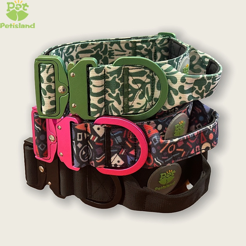Petisland Tactical Durable Heavy Duty Training Custom Pet Dog Collar for Large Dogs-Tactical Aluminum Buckle