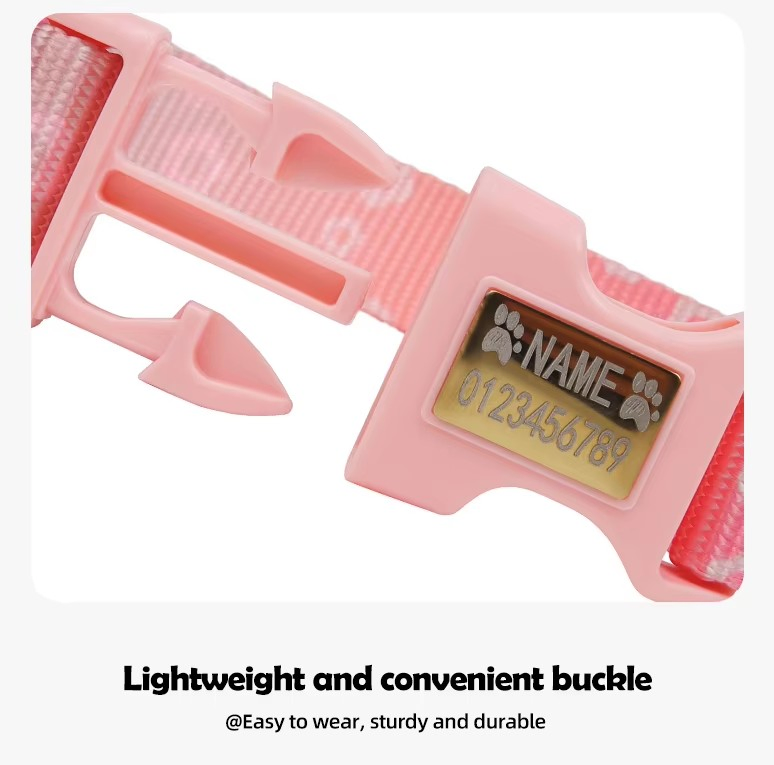 New Dopamine-Inspired Colour-Block Nylon Soft Pet Collar Printed Engraving Reflective Anti-Lost Feature for Medium Large Dog