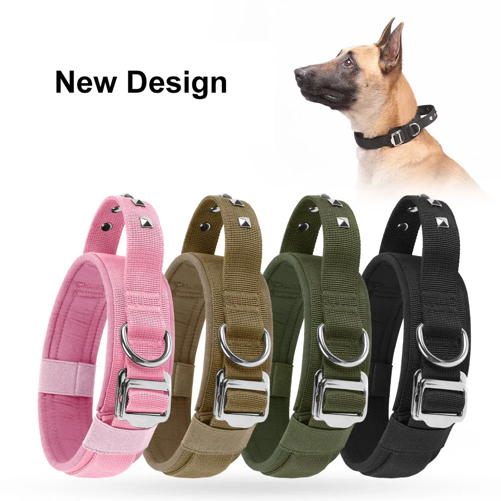 Quick Release Nylon Solid Pet Collar Adjustable Training Tactical Dog Collar with Control Handle