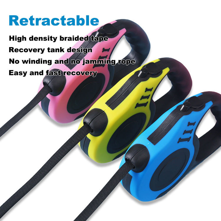 Automatic Retractable Dog Leash with Customized Ribbons Solid Nylon Pet Leash