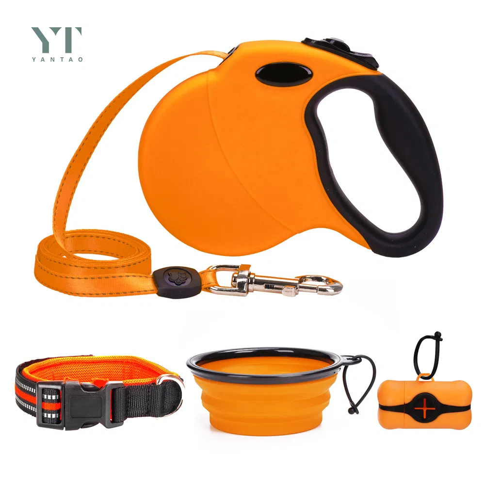Wholesale High Quality Automatic Retractable Dog Walking Wheels Dog Leash Heavy Duty Pet Leash with Pet Folding Bowl and Poop Bags