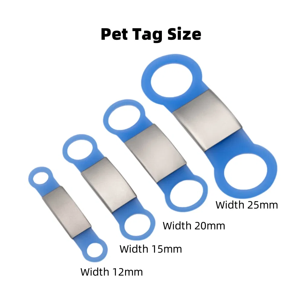 Dog ID Tag Silicone Slider Collar Tag Stainless Steel Plate &amp; Silicone Rubber Pet ID Name Tags