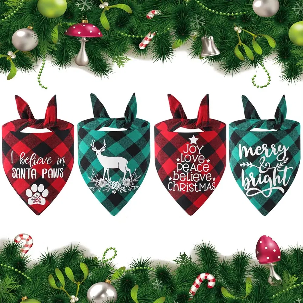 Customized Dog Plaid Christmas Scarves Printed Pets Bandanas Scarf Triangle Cat Neck Ornament Holiday Clothing