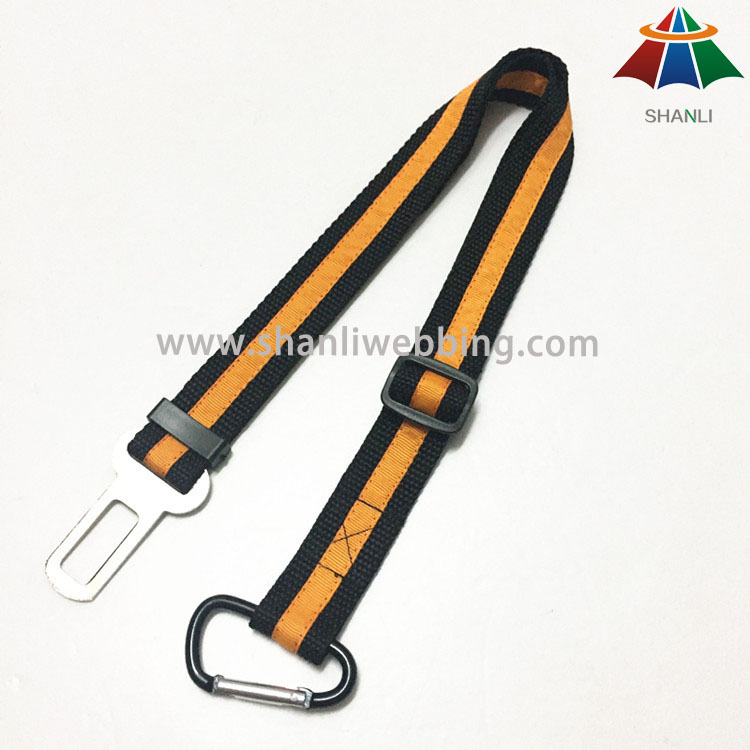 Hot-Sale High-Quality 1" Black Nylon/Polyester Dog Seat Belt with Yellow Strip, Pet Protection Product