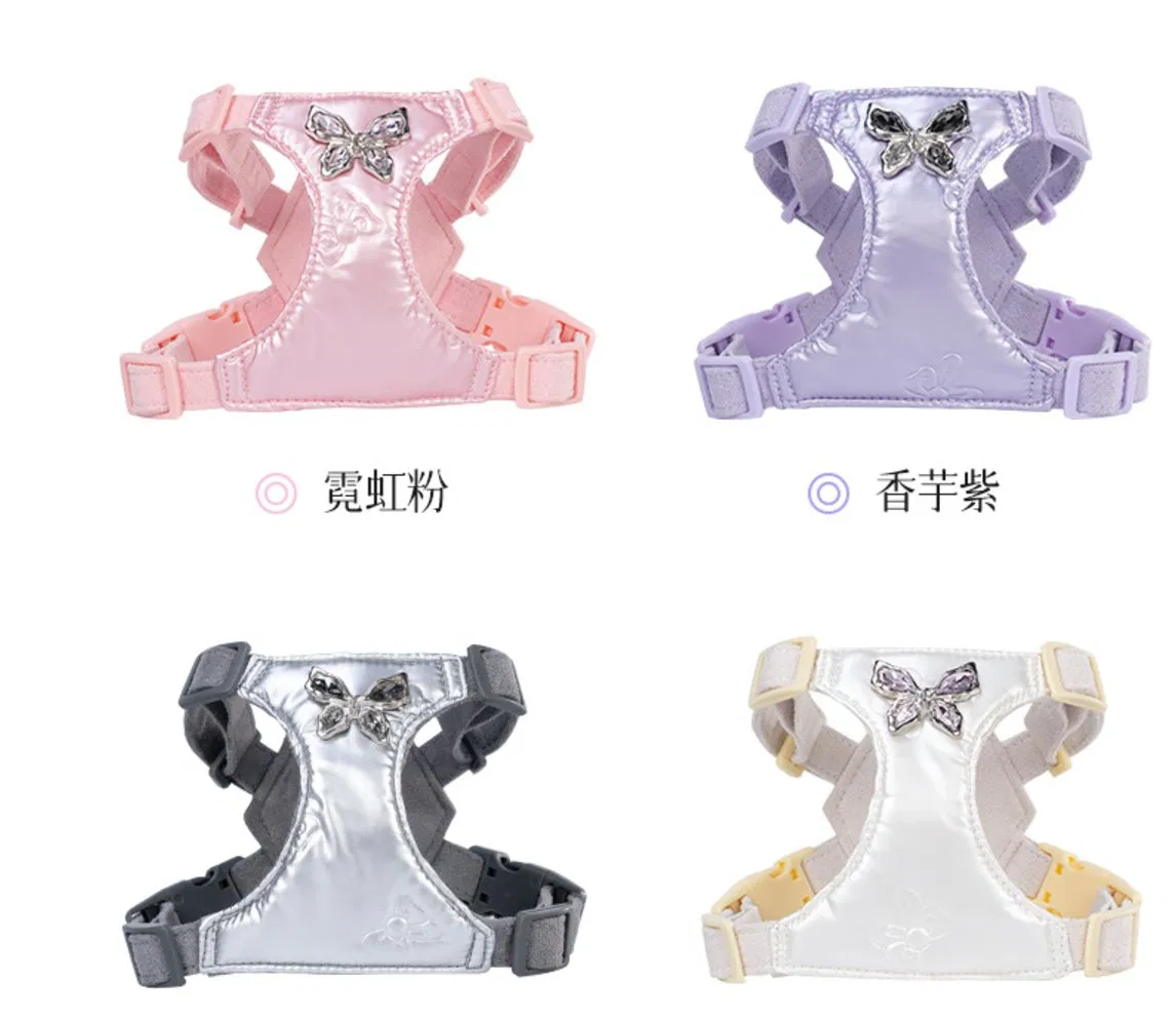 Cute Dog Quality Leather Harness with Traction Rope Pet Accessories Collar with Leash