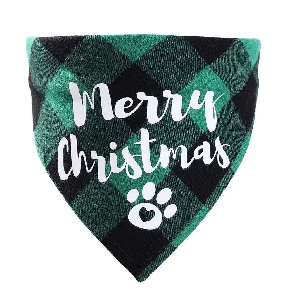 New Cotton Gingham Christmas Pet Triangular Scarf Drooling Towel Dog Scarf Cat Bib Collar Bibs