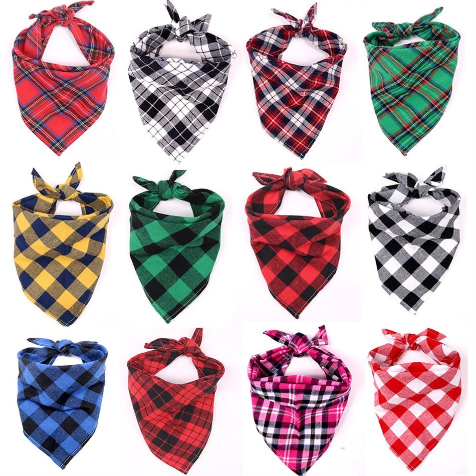 Wholesale Cotton Checkered Triangular Bandage Saliva Towel Neck Dog Pet Triangle Scarf