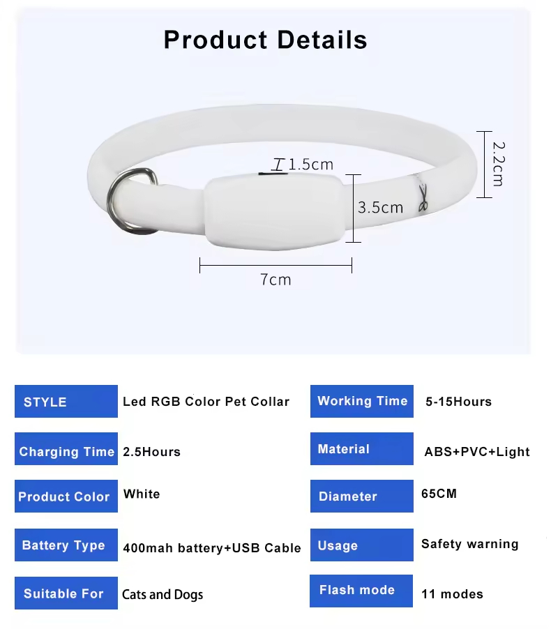 High Brightness LED Color Changing Pet Collar for Pet Safety and Decoration