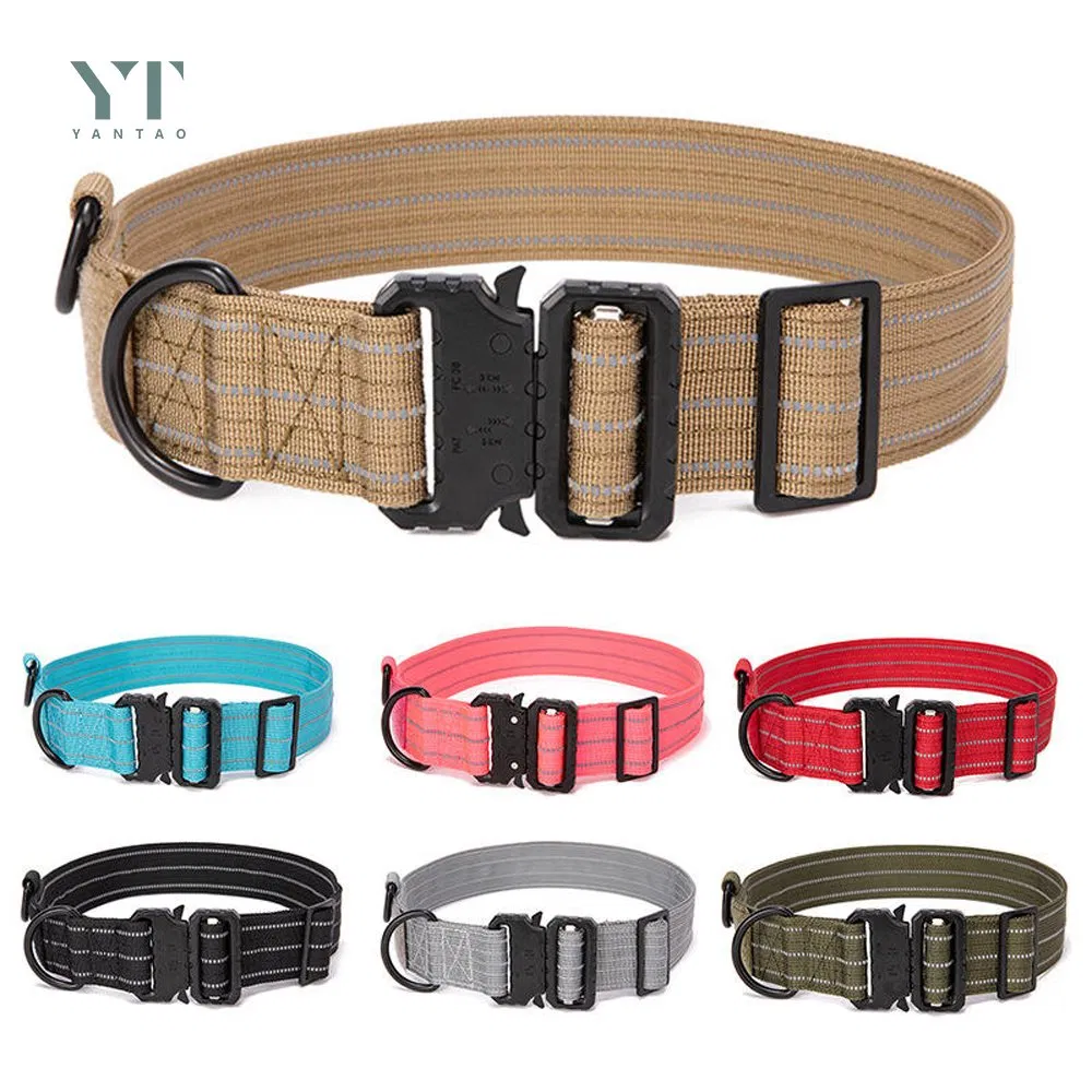 Wholesale Adjustable Deluxe Reflective Pet Tactical Training Collar Nylon Heavy Duty Dog Collar for Medium Dogs