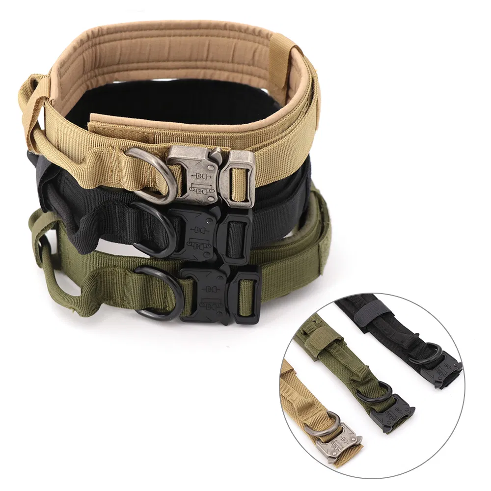 Quick Release Nylon Solid Pet Collar Adjustable Training Tactical Dog Collar with Control Handle for Dog