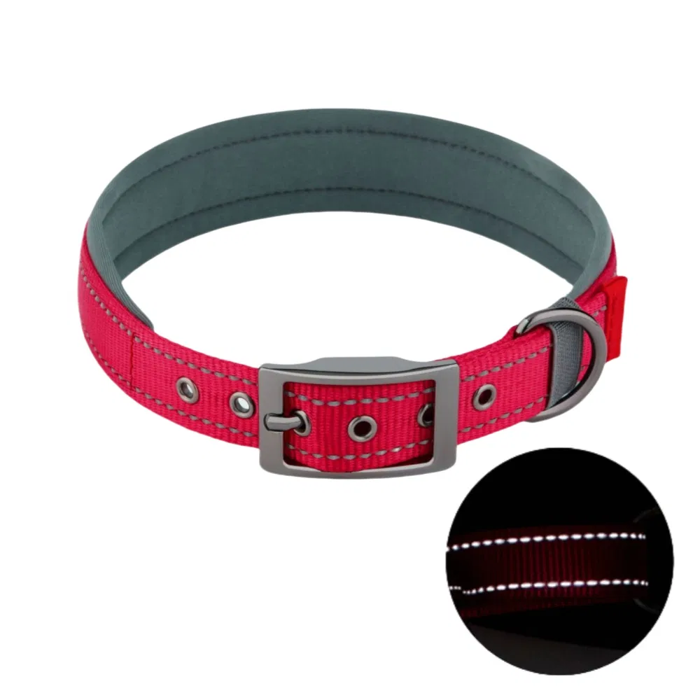 Thick Pet Collar Wholesale Pad Cotton Nylon Reflective Wide Collar Leash Metal Buckle Rivet Pet Collar Personalized Logo with Small Order Pet Supply