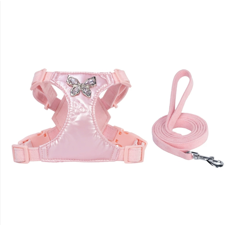 Cute Dog Quality Leather Harness with Traction Rope Pet Accessories Collar with Leash