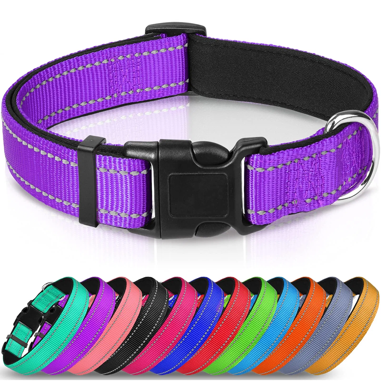 Joytale Soft Neoprene Padded Pet Nylon Reflective Collar Dog and Cat Collar