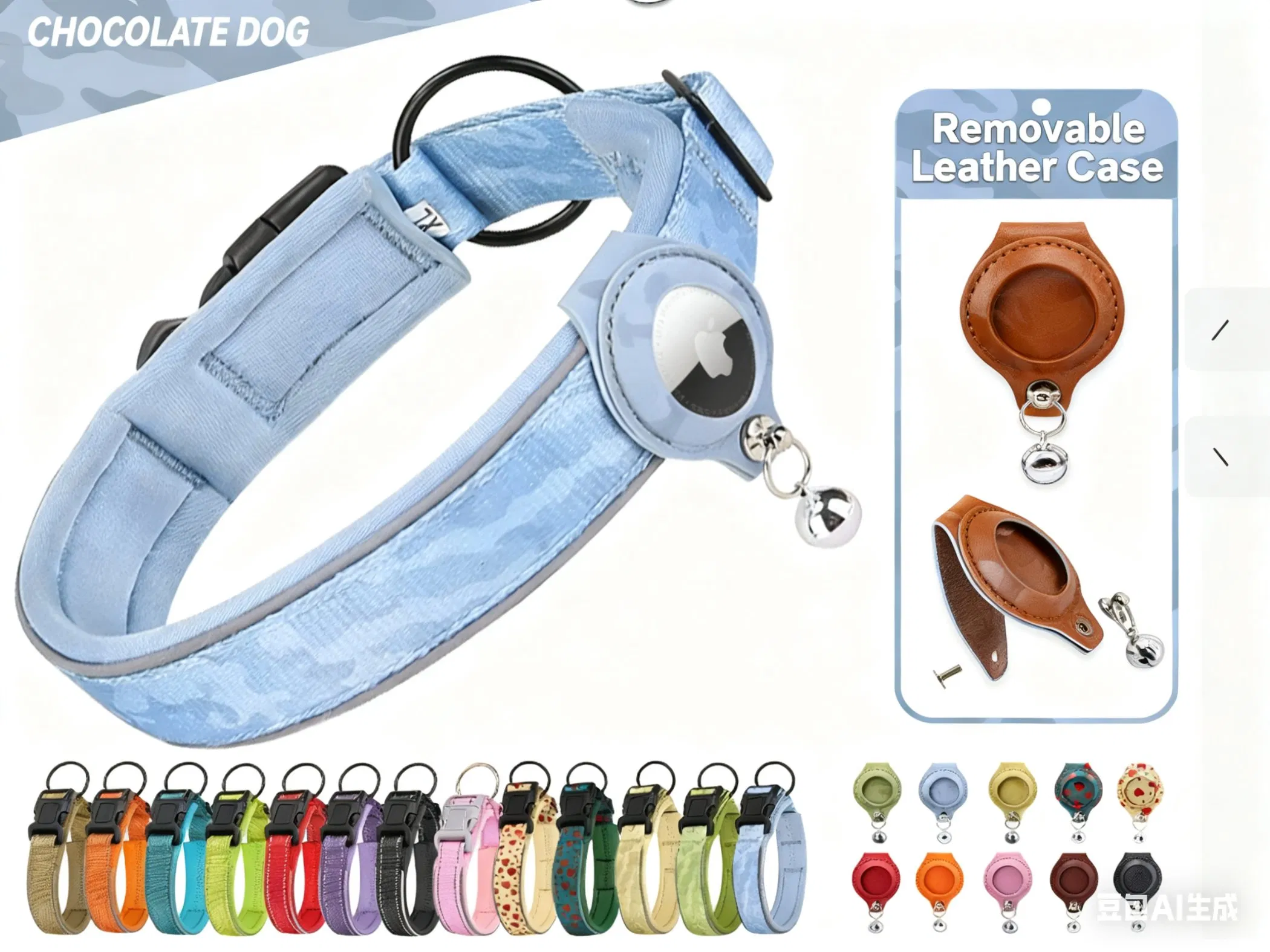 LED Lighting Dog Collars Reflective Air Tag Locator Fitted Pet Leather Lead