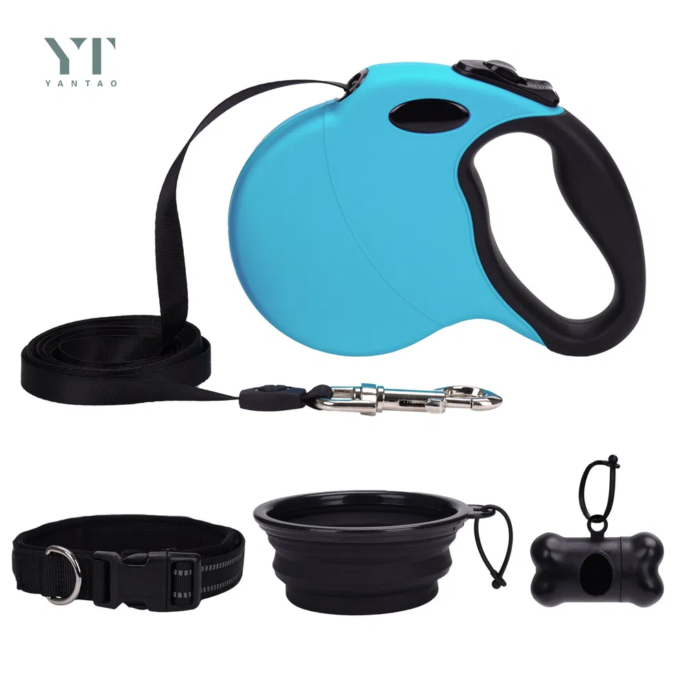 Wholesale High Quality Automatic Retractable Dog Walking Wheels Dog Leash Heavy Duty Pet Leash with Pet Folding Bowl and Poop Bags