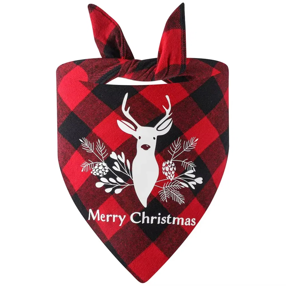 Customized Dog Plaid Christmas Scarves Printed Pets Bandanas Scarf Triangle Cat Neck Ornament Holiday Clothing